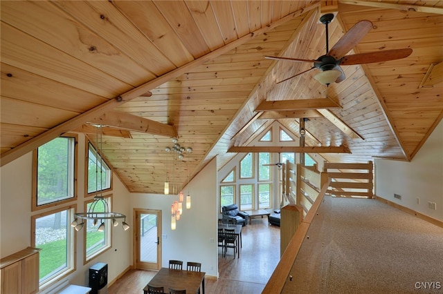 20172 Blue Heron Ln, Alexandria, NY 13607 - bonus room with wood ceiling, ceiling fan, baseboards, high vaulted ceiling, and wood finished floors