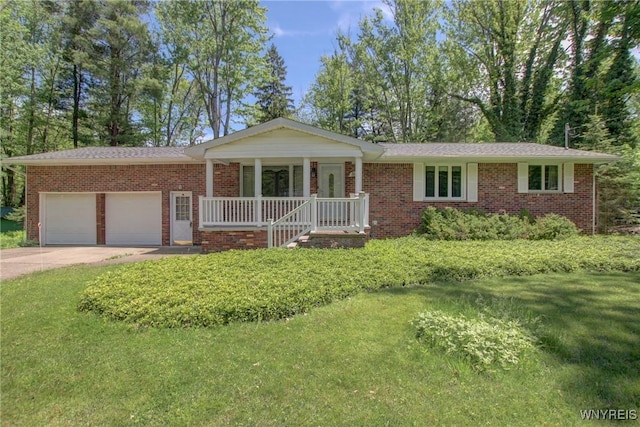 7 Forsythia Ct, Orchard Park, NY 14127 - ranch-style house with a porch, a garage, and a front lawn