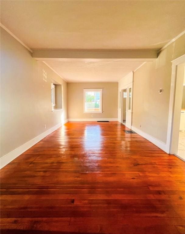 561 Post St, Elmira-City, NY 14904 - empty room featuring wood finished floors, crown molding, baseboards, and beam ceiling