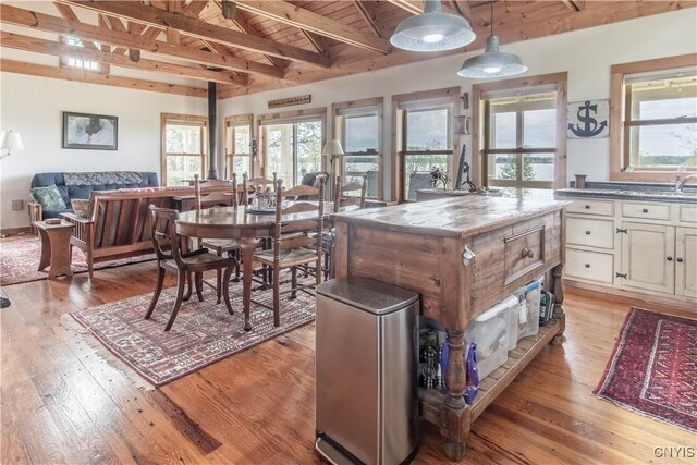 4146 Carleton Island Rd Unit 1, Cape Vincent, NY 13618 - dining space featuring wood ceiling and light wood-style floors