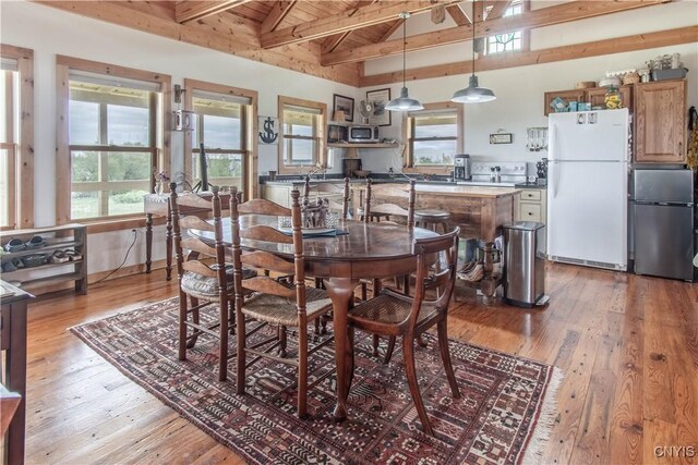 4146 Carleton Island Rd Unit 1, Cape Vincent, NY 13618 - dining space featuring light wood-style floors and wood ceiling