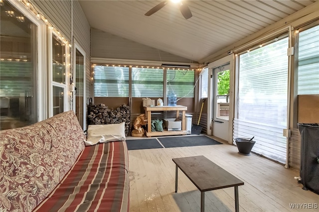 18 Spruce St, Lockport-City, NY 14094 - sunroom / solarium with ceiling fan, lofted ceiling, and hardwood / wood-style flooring