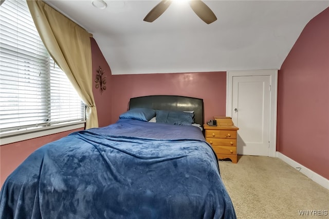 18 Spruce St, Lockport-City, NY 14094 - bedroom with carpet flooring, ceiling fan, baseboards, and vaulted ceiling