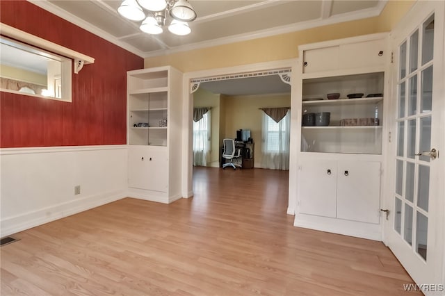 18 Spruce St, Lockport-City, NY 14094 - unfurnished dining area with a chandelier, crown molding, wood finished floors, and an office area