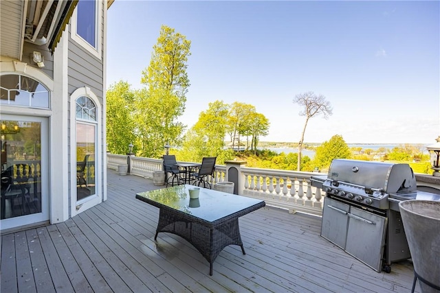 411 Sundance Trl, Webster, NY 14580 - wooden terrace with outdoor dining area and area for grilling