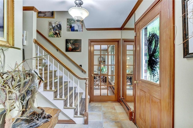 1338 Summit Rd, Foster-Town, PA 16744 - foyer with ornamental molding, stairway, plenty of natural light, and light tile patterned floors