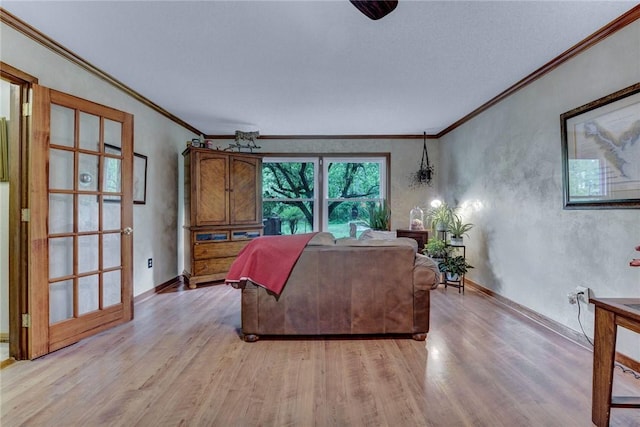 1338 Summit Rd, Foster-Town, PA 16744 - living room featuring crown molding, light wood-style flooring, and baseboards