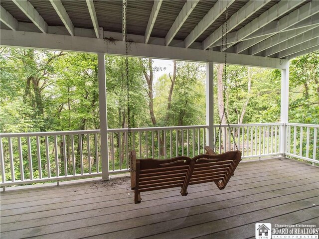 285 Porter Rd, Pomfret, NY 14063 - deck featuring a forest view