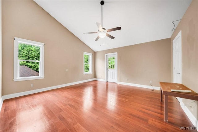 12353 Planck Rd, Perrysburg, NY 14129 - empty room featuring ceiling fan, light wood finished floors, vaulted ceiling, and baseboards
