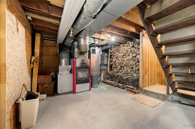 4064 Kayuta Ter, Forestport, NY 13438 - unfinished basement with stairs, heating unit, and electric panel