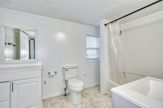 6608 Scenery Pl, Conesus, NY 14435 - full bath featuring vanity, toilet, baseboards, and shower / tub combo