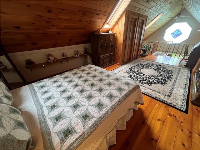 3259 Freer Hollow Rd, Franklin, NY 13856 - bedroom featuring vaulted ceiling, light wood-type flooring, and wooden ceiling