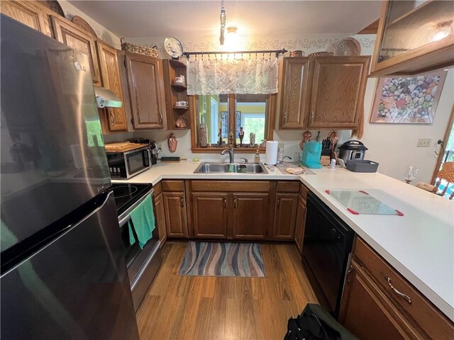 3259 Freer Hollow Rd, Franklin, NY 13856 - kitchen with appliances with stainless steel finishes, a sink, wood finished floors, and light countertops