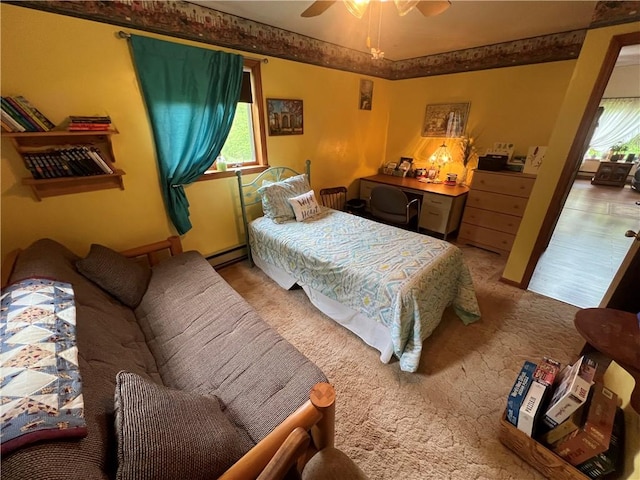 3259 Freer Hollow Rd, Franklin, NY 13856 - bedroom featuring carpet floors, baseboard heating, and a ceiling fan
