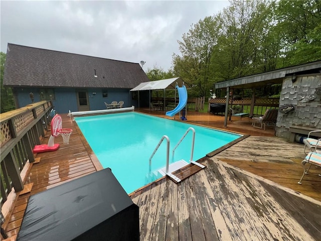 3259 Freer Hollow Rd, Franklin, NY 13856 - view of swimming pool featuring a wooden deck and a water slide