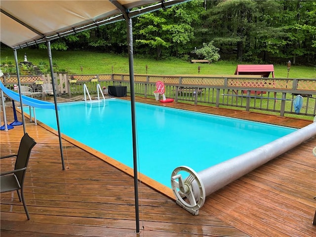 3259 Freer Hollow Rd, Franklin, NY 13856 - view of pool featuring a water slide, a deck, and a yard