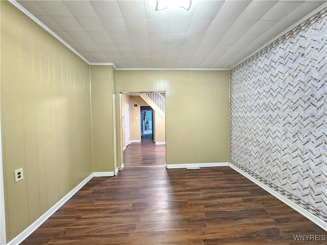 2207 Linwood Ave, Niagara Falls, NY 14305 - spare room with crown molding, dark wood-style floors, and baseboards
