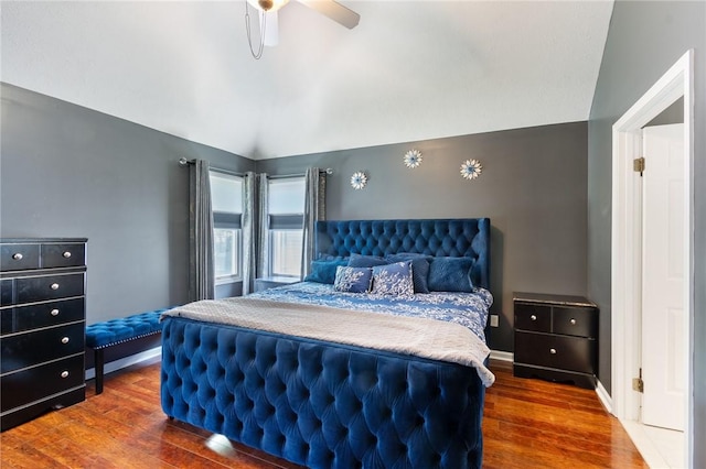 763 Bel Arbor Trl, Webster, NY 14580 - bedroom featuring dark wood-style floors, lofted ceiling, and a ceiling fan