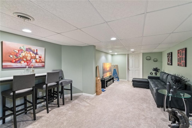 763 Bel Arbor Trl, Webster, NY 14580 - carpeted living area with a paneled ceiling, recessed lighting, and baseboards