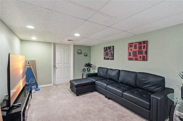 763 Bel Arbor Trl, Webster, NY 14580 - living area featuring carpet, recessed lighting, a paneled ceiling, and baseboards