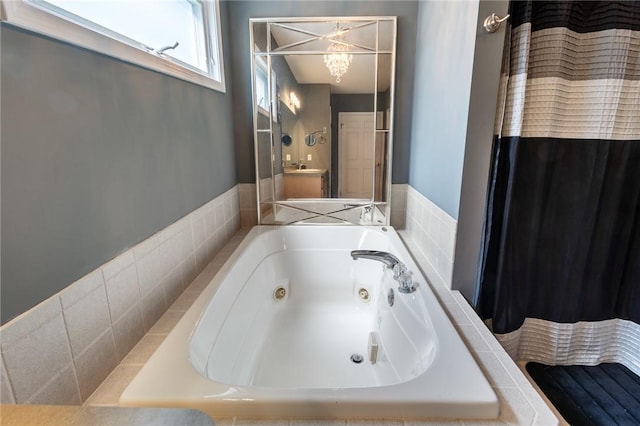 763 Bel Arbor Trl, Webster, NY 14580 - bathroom featuring a jetted tub and a shower with curtain