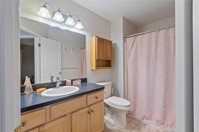 763 Bel Arbor Trl, Webster, NY 14580 - bathroom with vanity, toilet, tile patterned flooring, and curtained shower