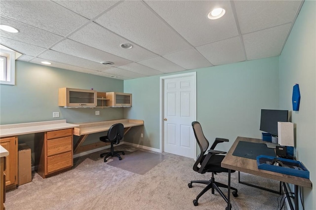 763 Bel Arbor Trl, Webster, NY 14580 - office space featuring light colored carpet, a paneled ceiling, recessed lighting, and baseboards