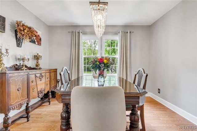 5024 Callan Dr, Lewiston, NY 14092 - dining area with a chandelier, light wood-style floors, and baseboards