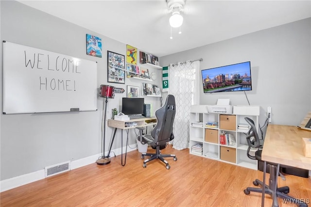 5024 Callan Dr, Lewiston, NY 14092 - home office featuring ceiling fan, wood finished floors, and baseboards