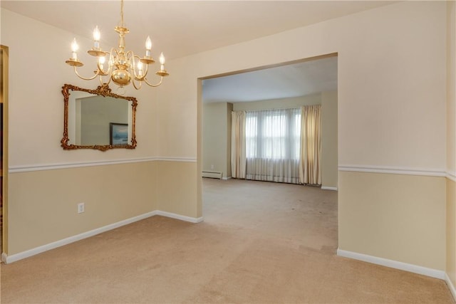 61 Brookside Cir, Big Flats, NY 14903 - carpeted spare room with a chandelier, a baseboard heating unit, and baseboards