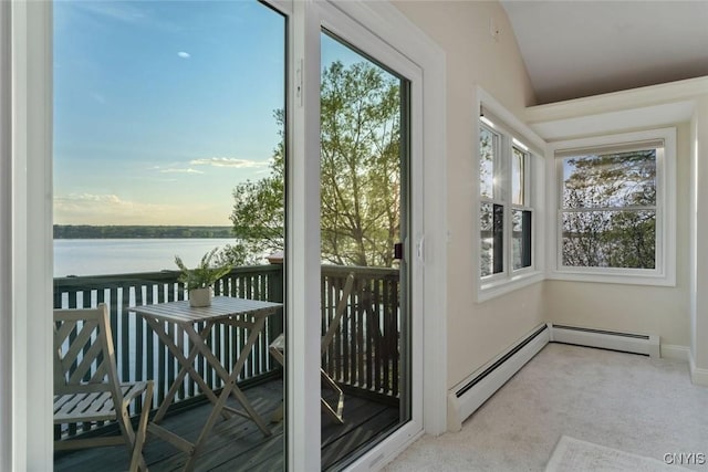 97 Burtis Point Rd, Owasco, NY 13021 - entryway featuring a water view, plenty of natural light, and a baseboard radiator