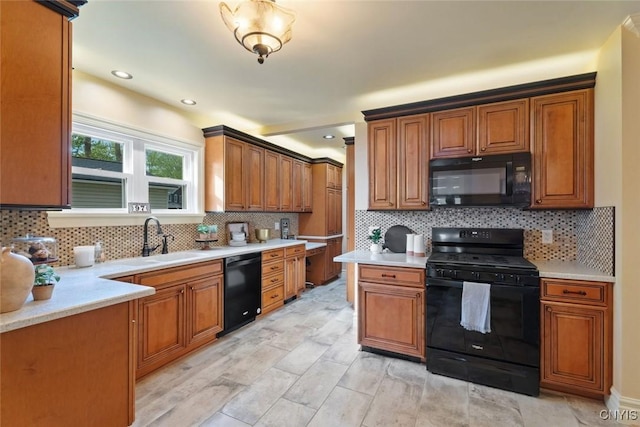 97 Burtis Point Rd, Owasco, NY 13021 - kitchen featuring black appliances, a sink, decorative backsplash, and light countertops