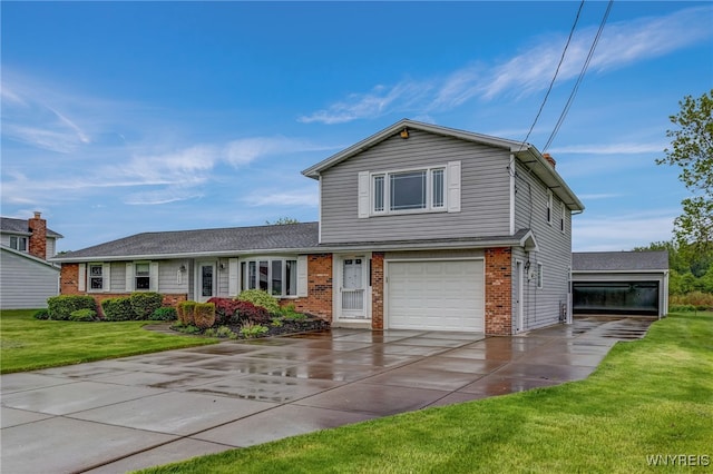7415 Colonial Dr, Niagara, NY 14305 - traditional home with concrete driveway, a front lawn, brick siding, and an attached garage