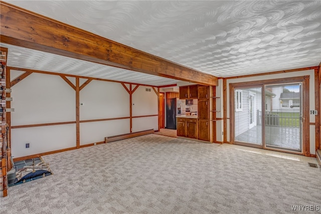 7415 Colonial Dr, Niagara, NY 14305 - unfurnished living room featuring light colored carpet and baseboard heating