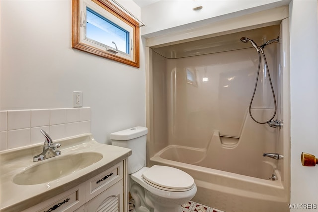 7415 Colonial Dr, Niagara, NY 14305 - full bathroom featuring toilet, tasteful backsplash, shower / tub combination, and vanity