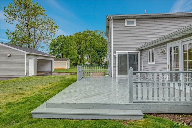 7415 Colonial Dr, Niagara, NY 14305 - wooden deck featuring a yard and an outdoor structure