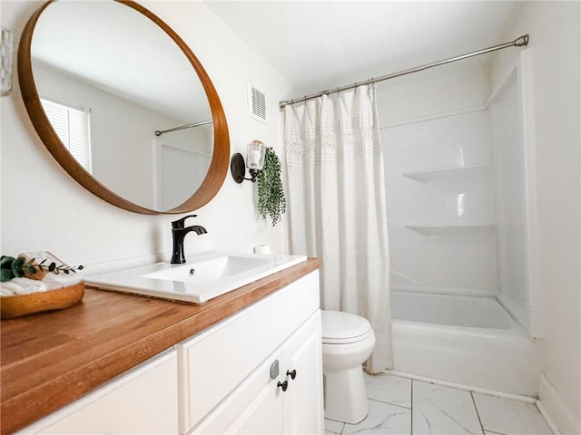 31 Overbrook Rd, Pittsford, NY 14618 - full bath featuring marble look tile flooring, toilet, vanity, and shower / tub combo