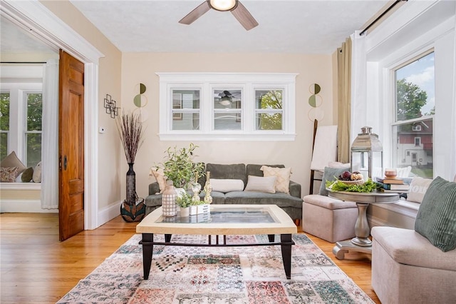 162 Post Ave, Rochester, NY 14619 - living room with ceiling fan, light wood-type flooring, and baseboards