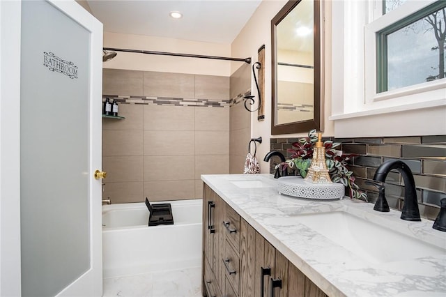 162 Post Ave, Rochester, NY 14619 - full bath with shower / bathtub combination, double vanity, and recessed lighting