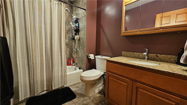 5267 Wheeler Rd, Elbridge, NY 13166 - full bathroom featuring vanity, shower / bath combination with curtain, tile patterned flooring, and toilet