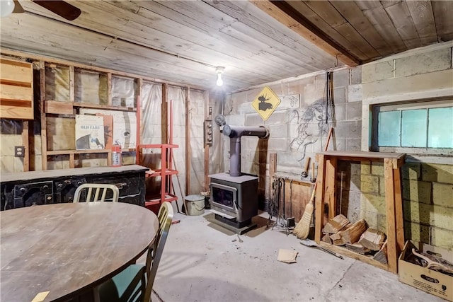 16 Welch Ave, Hamlin, NY 14470 - unfinished below grade area with a wood stove and wood ceiling