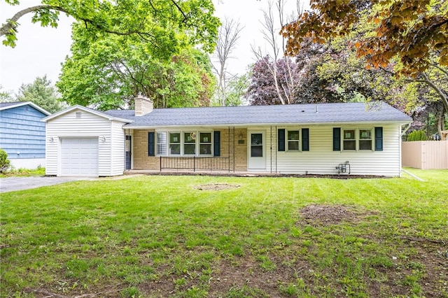 162 Berkshire Dr, Greece, NY 14626 - single story home with a garage, a chimney, asphalt driveway, and a porch