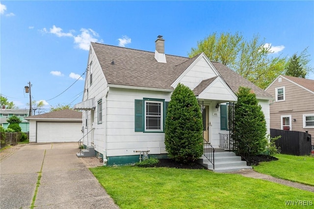 470 Windermere Blvd, Amherst, NY 14226 - bungalow-style home with a chimney, a detached garage, an outdoor structure, and a shingled roof