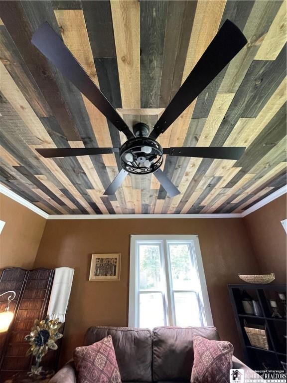 28 N Washington St, Randolph, NY 14772 - detailed view of crown molding and ceiling fan