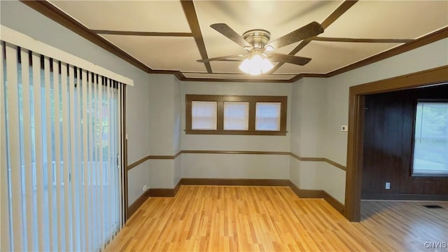 267 Fenway Dr, Syracuse, NY 13224 - empty room featuring light wood-style floors, ceiling fan, baseboards, and ornamental molding