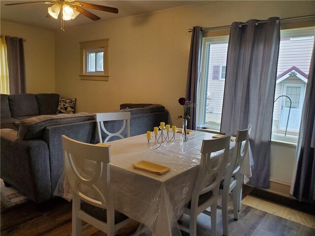 575 Lyon St, Elmira-City, NY 14904 - dining room featuring ceiling fan and wood finished floors
