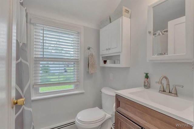 224 Dalton Dr, Tonawanda-Town, NY 14223 - bathroom with a baseboard heating unit, vanity, and toilet