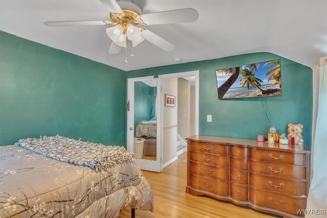224 Dalton Dr, Tonawanda-Town, NY 14223 - bedroom with light wood-style flooring, a ceiling fan, and lofted ceiling