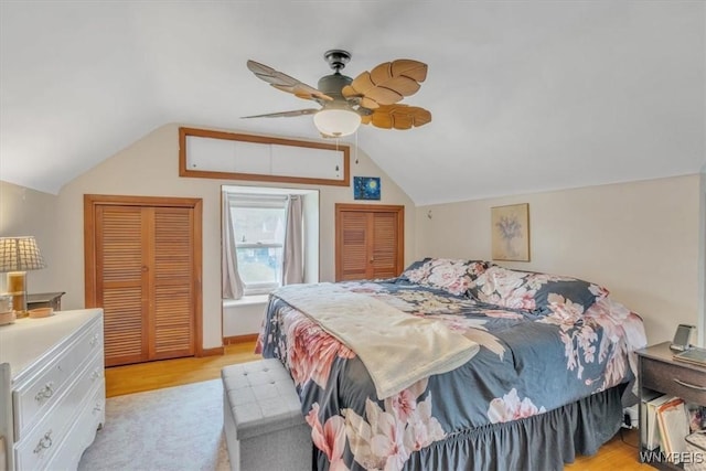 224 Dalton Dr, Tonawanda-Town, NY 14223 - bedroom with lofted ceiling, light wood-type flooring, and a ceiling fan