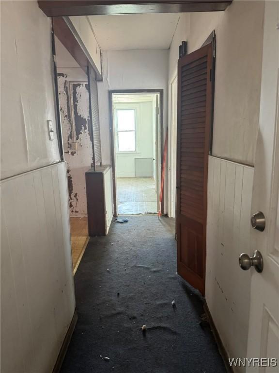 1306 E Lovejoy St, Buffalo, NY 14206 - corridor featuring carpet floors and a wainscoted wall